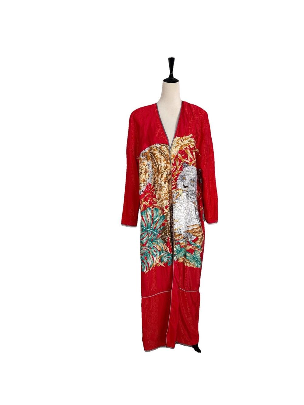 Vintage 1980s Mary McFadden Red Animal Print Robe Collection Novelty Sz Medium